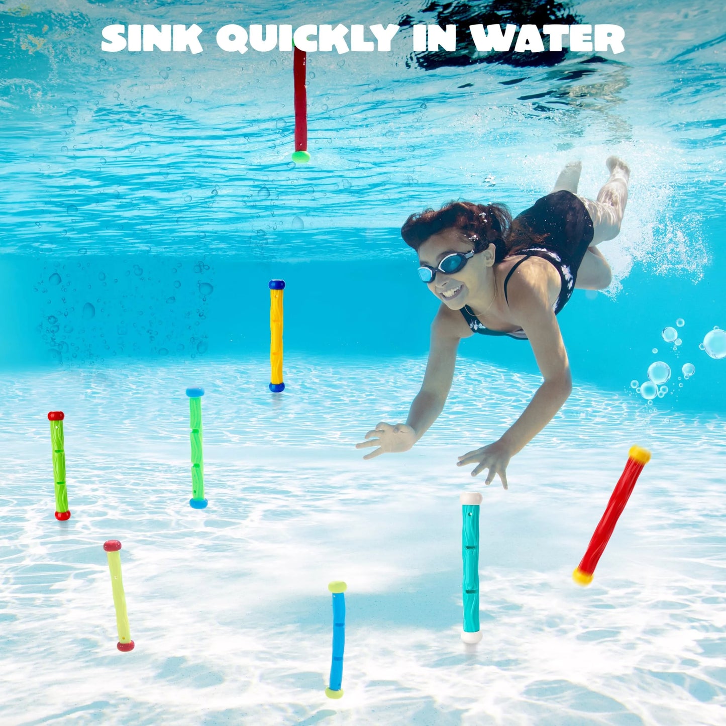 Syncfun Diving Sticks Pool Toys, 8 Pcs Underwater Training Pool Dive Stick for Kids, Colorful Swimming Toy Sinking Throwing Sticks for Kids Gifts Summer Swim Training Water Fun Pool Games(Sticks)