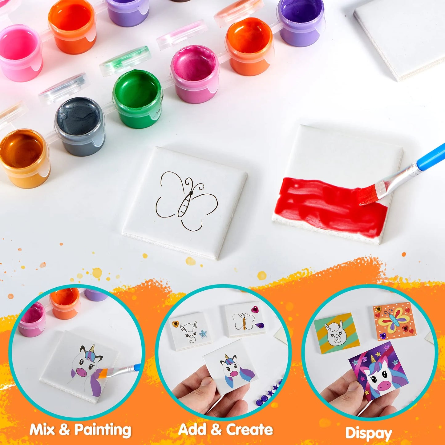 SYNCFUN 24 Magnetic Mini Tiles Art Kit, DIY Art Supplies for Toddler Activities, Arts and Crafts for Kids Ages 3-12