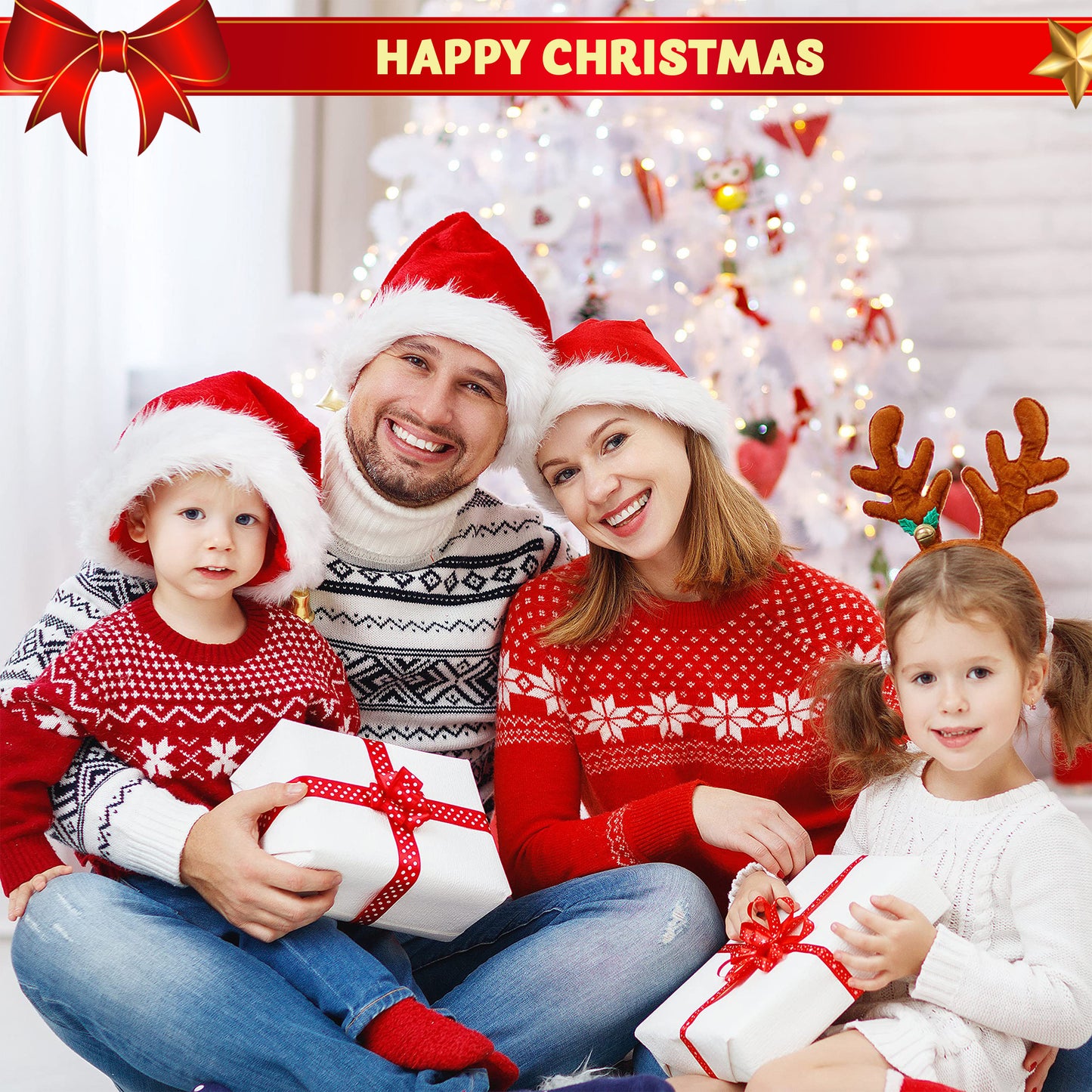 Syncfun 12 Pack Santa Hat,12.5 x 20 Inch Santa Hats for Adults Christmas Hats Plush Red Velvet Santa Hats Bulk for Adults Men Women Kids Christmas Party Favors Holiday Props