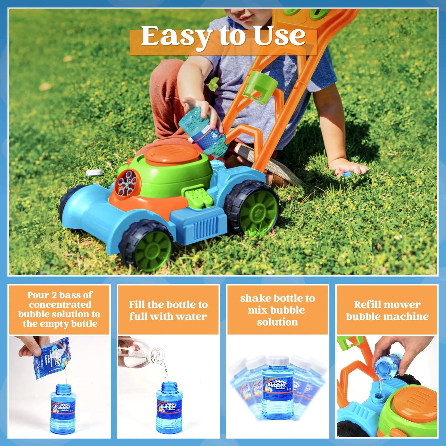 Syncfun Bubble Lawn Mower, Bubble Machine Summer Outdoor Toys for Toddlers 1-3, Bubbles for Kids 2 4 6 Years Birthday Toy