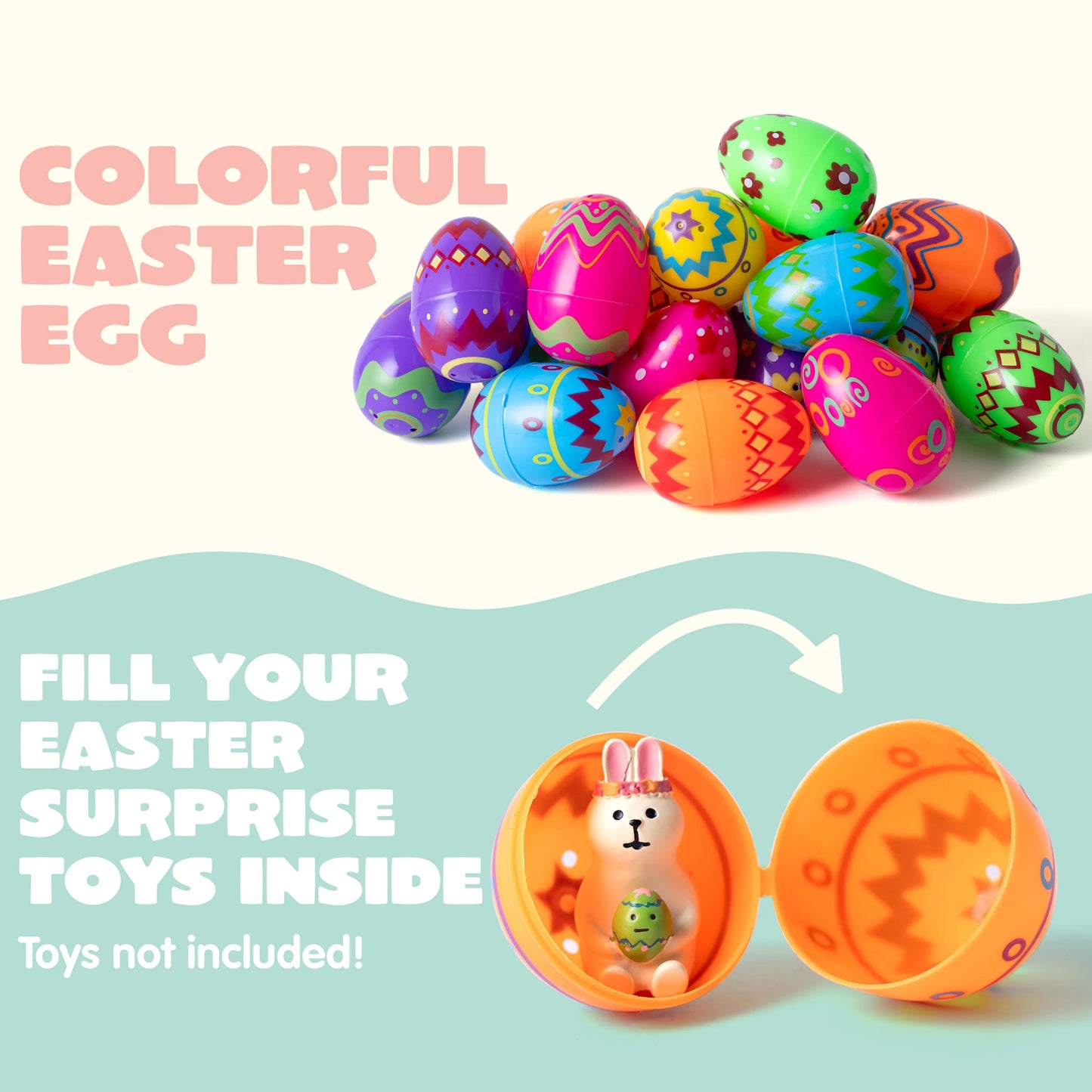 36PCS 3.15" Printed Easter Eggs, Empty Fillable Colorful Plastic Eggs Bulks for Easter Hunt, Basket Stuffers Filler, Classroom Prize Supplies