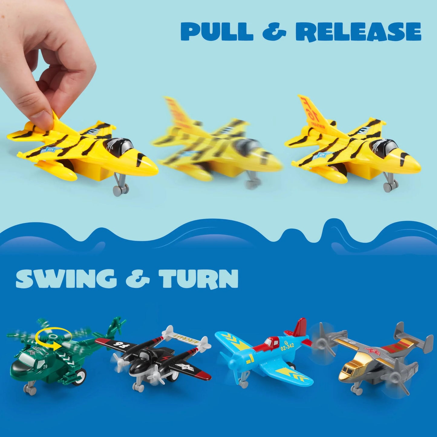 Syncfun 16 Pcs Airplane Toys for Toddlers 1-3, Mini Car Party Favors, Pull Back Plane Playset Including Helicopter, Fighter Jet, Bomber, Biplane, Gifts for Kids