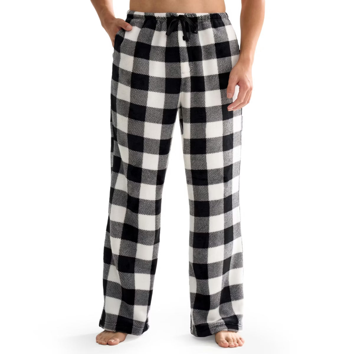 Joyfy Pajama Pants for Men Sleep Bottoms Soft Flannel Fleece Pajama Bottoms with Pockets Drawstring S/M/L/XL/XXL/3XL Sleep Lounge Black White Plaid