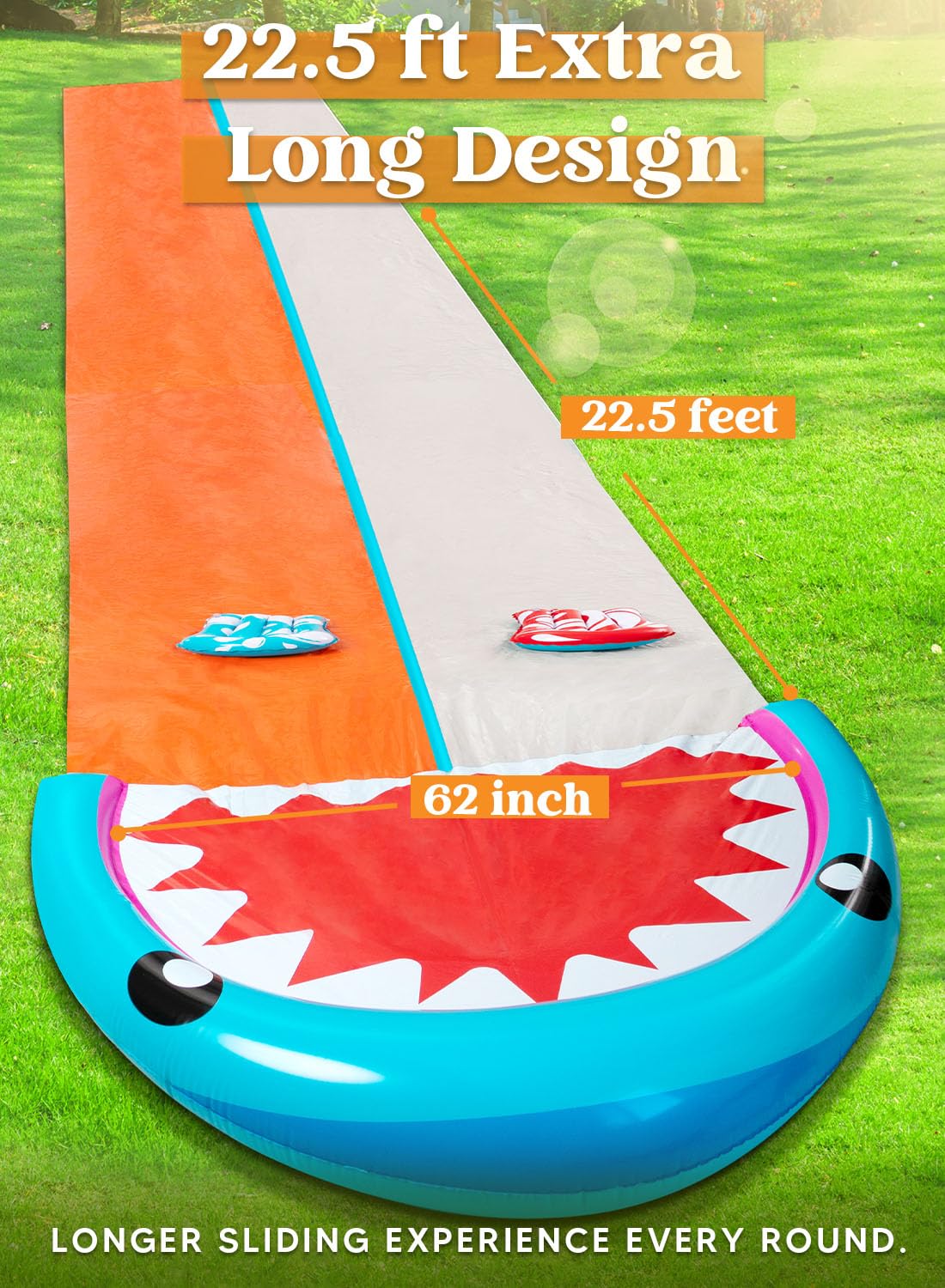 Syncfun Water Slides with 2 Boogie Boards, 21ft Backyard Outdoor Lawn Slip Waterslide with Sprinklers Summer Toy, Shark