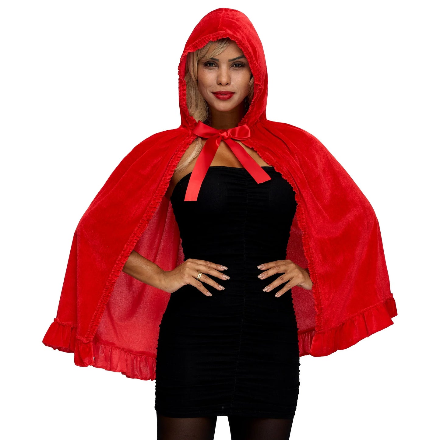 SYNCFUN Halloween Floral Hood Cape for Adult Women, Short Red Riding Hooded Cloak for Halloween Costume Cosplay Parties