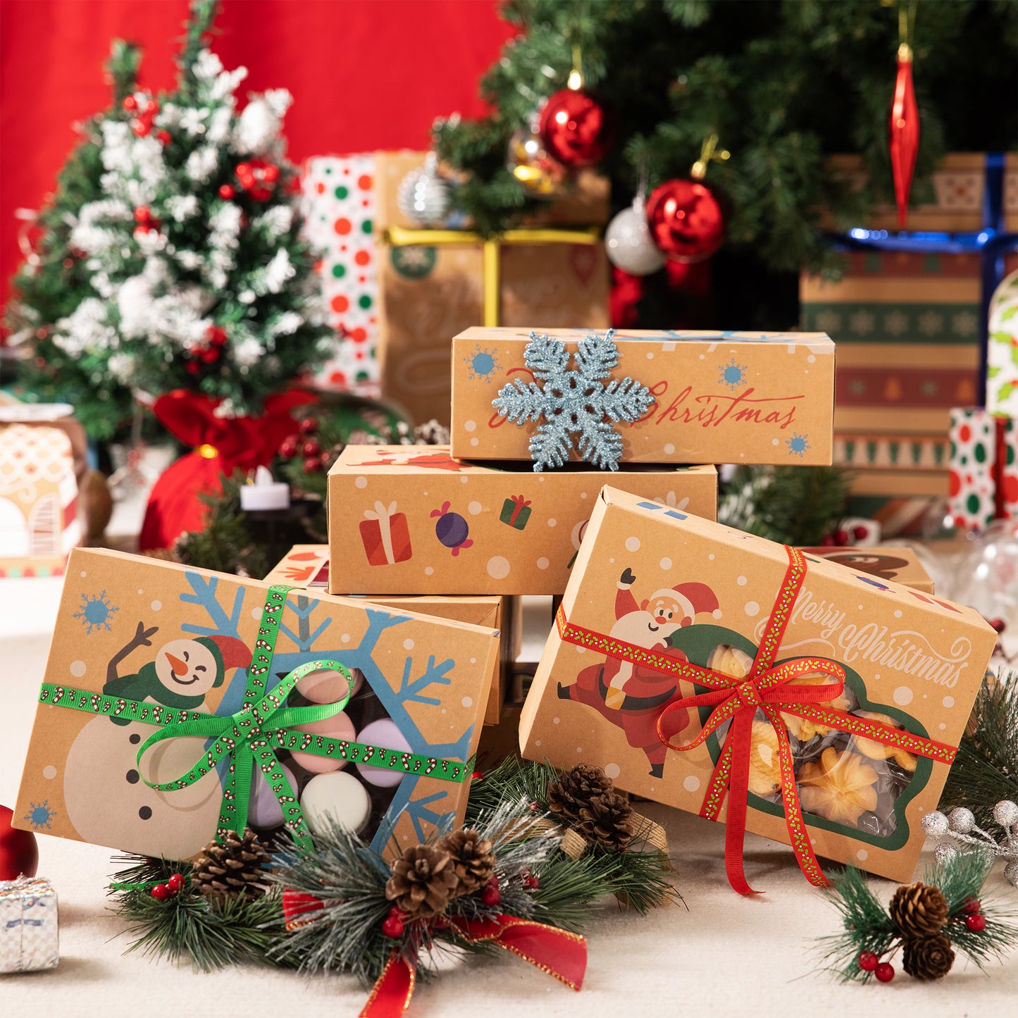 Joyfy 24 Pcs Christmas Cookie Boxes Bakery Treat Gift Box with Window 8.75" x 5.75" x 2.75”for Pastries, Cupcakes, Cookies, Brownies, Donuts Gift Giving