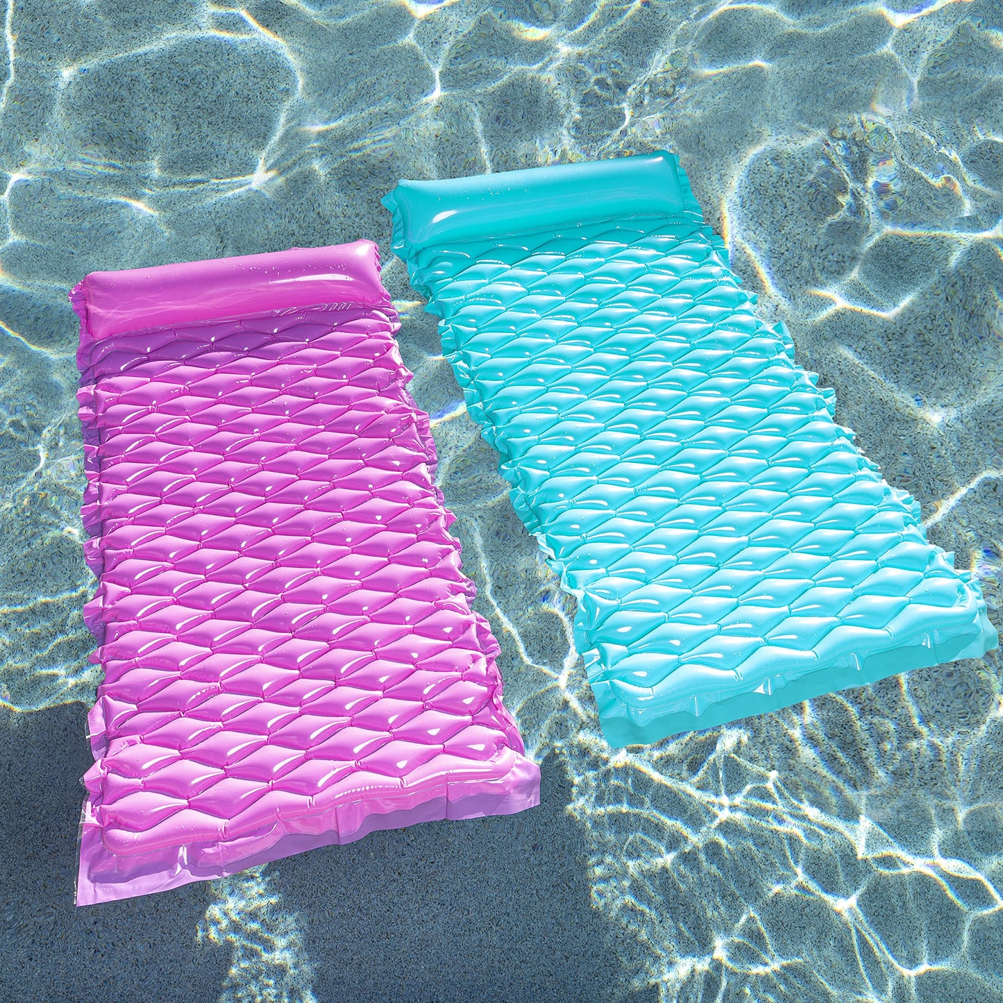 Syncfun 2 Packs Inflatable Floating Mat Swimming Pool Lounge Float Pool Mat Float Raft Lounge