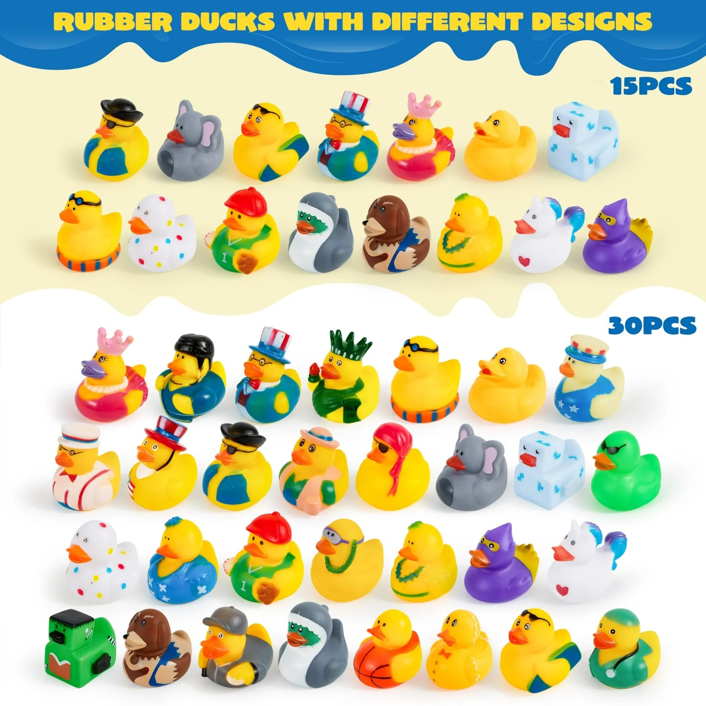 SYNCFUN 15 Pcs Rubber Ducks, Random Assortment Mini Rubber Duckie Toys with Mesh Carry Bag for Kids Baby Bath Shower Toys, Birthday Gifts, Summer Beach Pool Activity, Party Favors