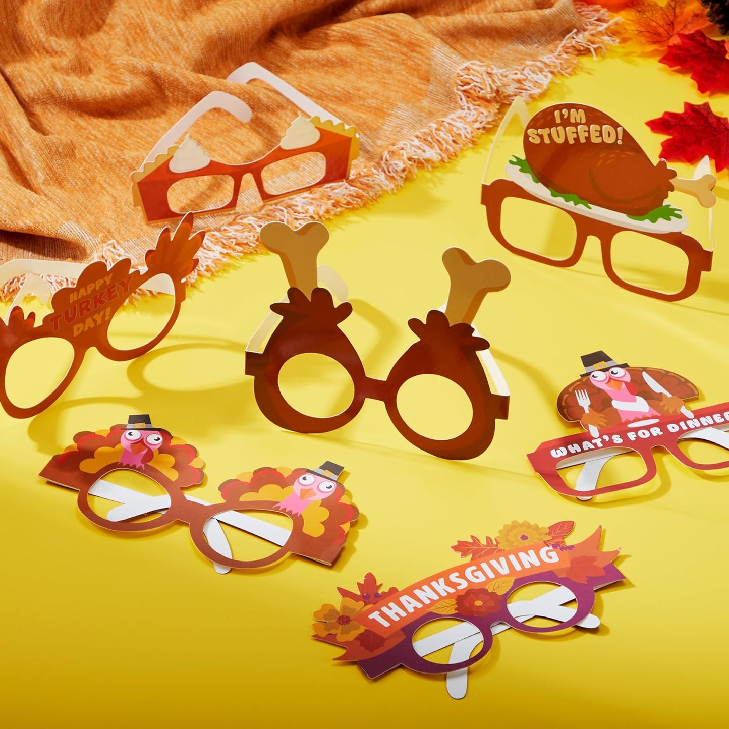 JOYIN 24 Pcs Thanksgiving Turkey Eyeglasses, Turkey Eyewear Frame Pumpkin Maple Leaves Photo Props for Kids Thanksgiving Harvest Party Decoration and Thanksgiving Day Accessories (One Size Fits All)
