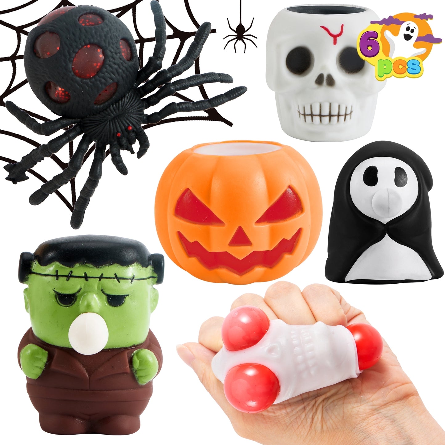 Joyfy 6 PCS Halloween Squishy Toys for Halloween Party Favor Goodie Bag Fillers, Soft Squeeze Toy Stress Reliever Anxiety for Kids Gift, Classroom Prizes