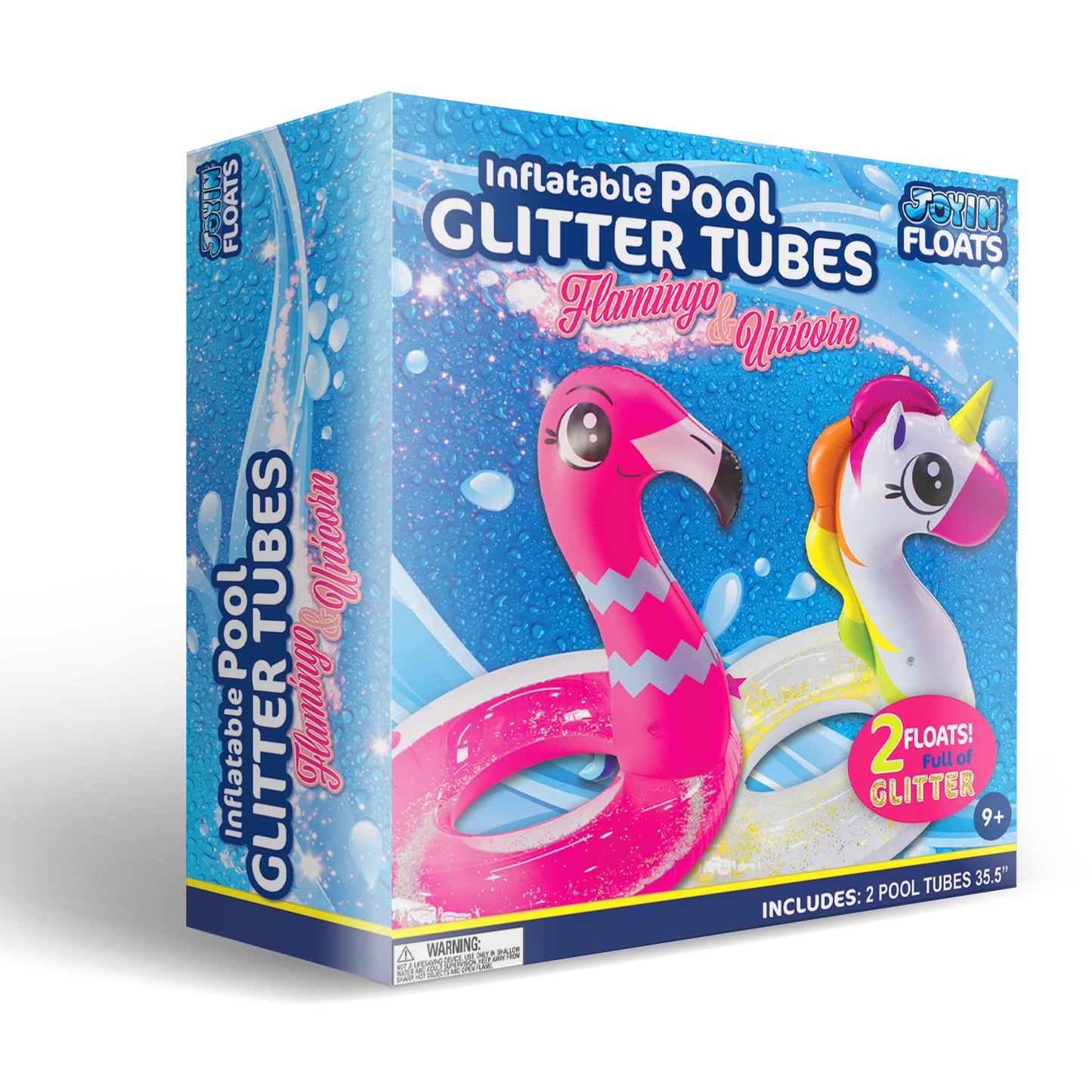 JOYIN 2 Set unicorn & Flamingo Pool Float with Glitters 35.5”, Pool Tubes for Floating, Fun Beach Floaties, Pool Toys, Summer Pool Beach Outdoor Party Supplies Party Toys for Kids