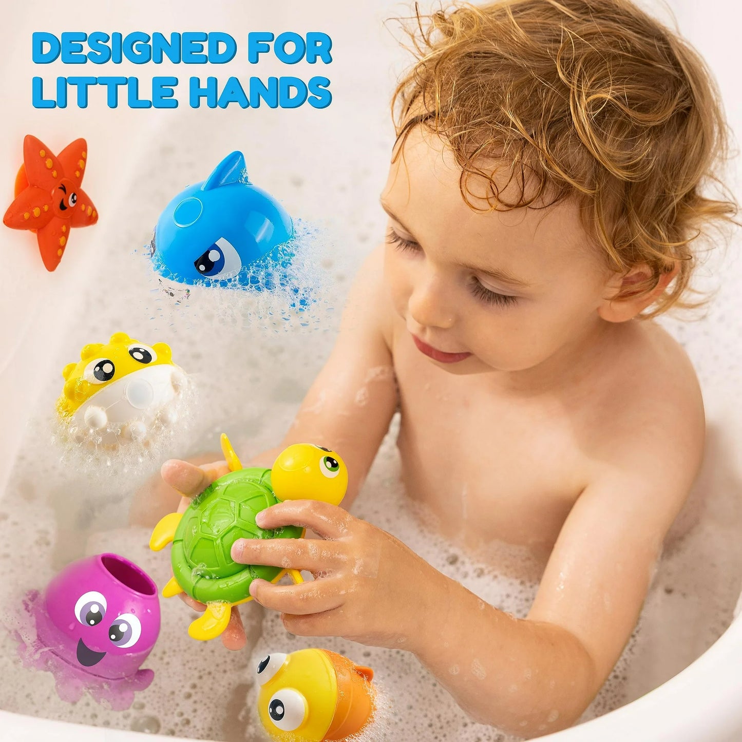 JOYIN Baby Bath Toy Set - Magnetic Fishing Toy with Fishing Rod, Wind-up Shark and Turtle, Mold-Free Soft Puffer & Clown Fish, Spinning Octopus and Starfish - Sensory Development for Infants & Toddler