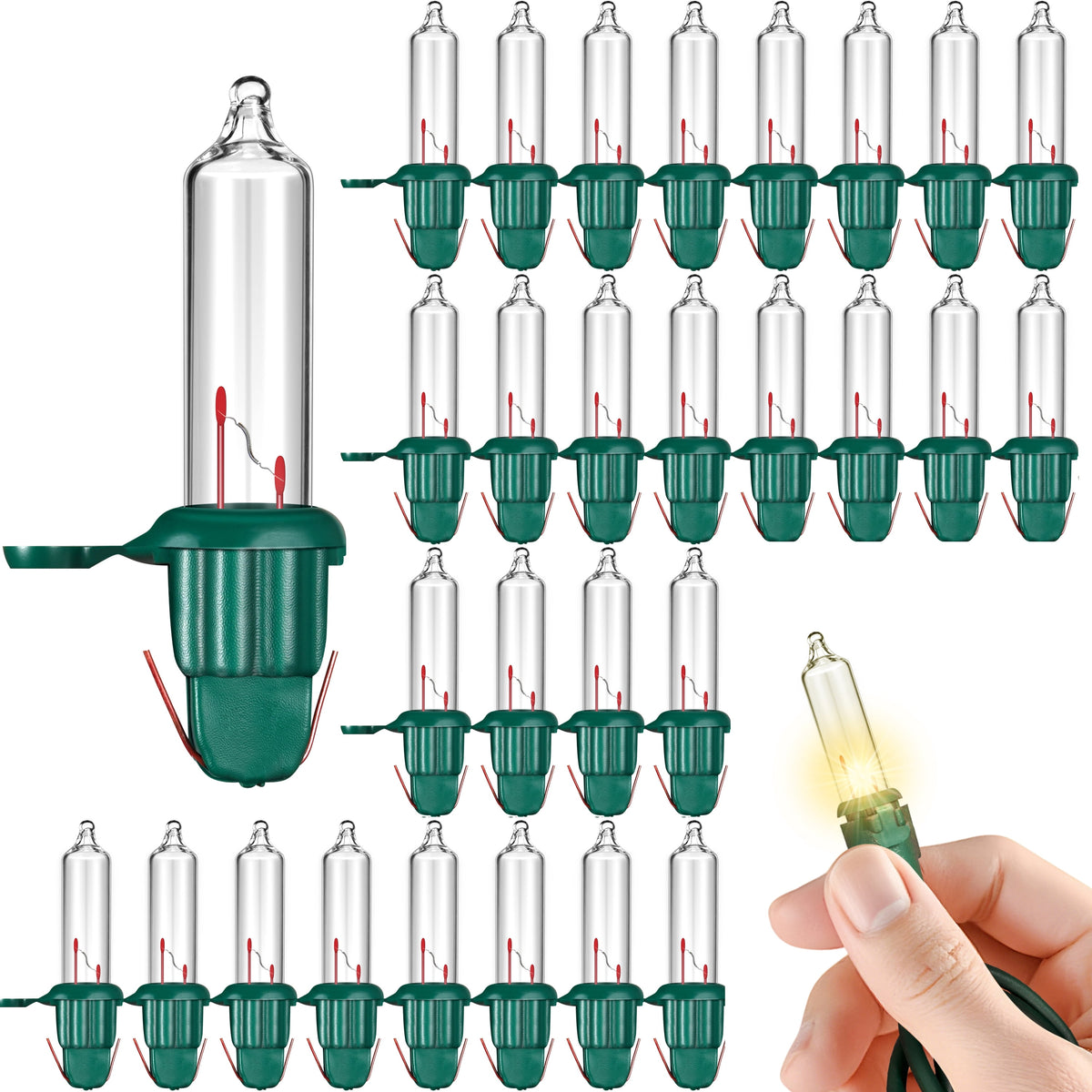Joyfy 60 Pcs Warm White Incandescent Christmas Tree Light Replacement Bulbs,2.5V 0.425W 170mA Replacement Bulb Green Base for Indoor Outdoor Holiday Xmas Decoration Lights