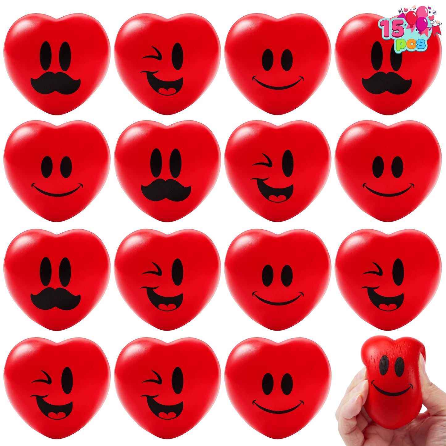 15 PCS Valentines Day Heart Shaped Stress Relief 3“ Balls for Kids Party Favors, School Classroom Exchange Prizes Gift