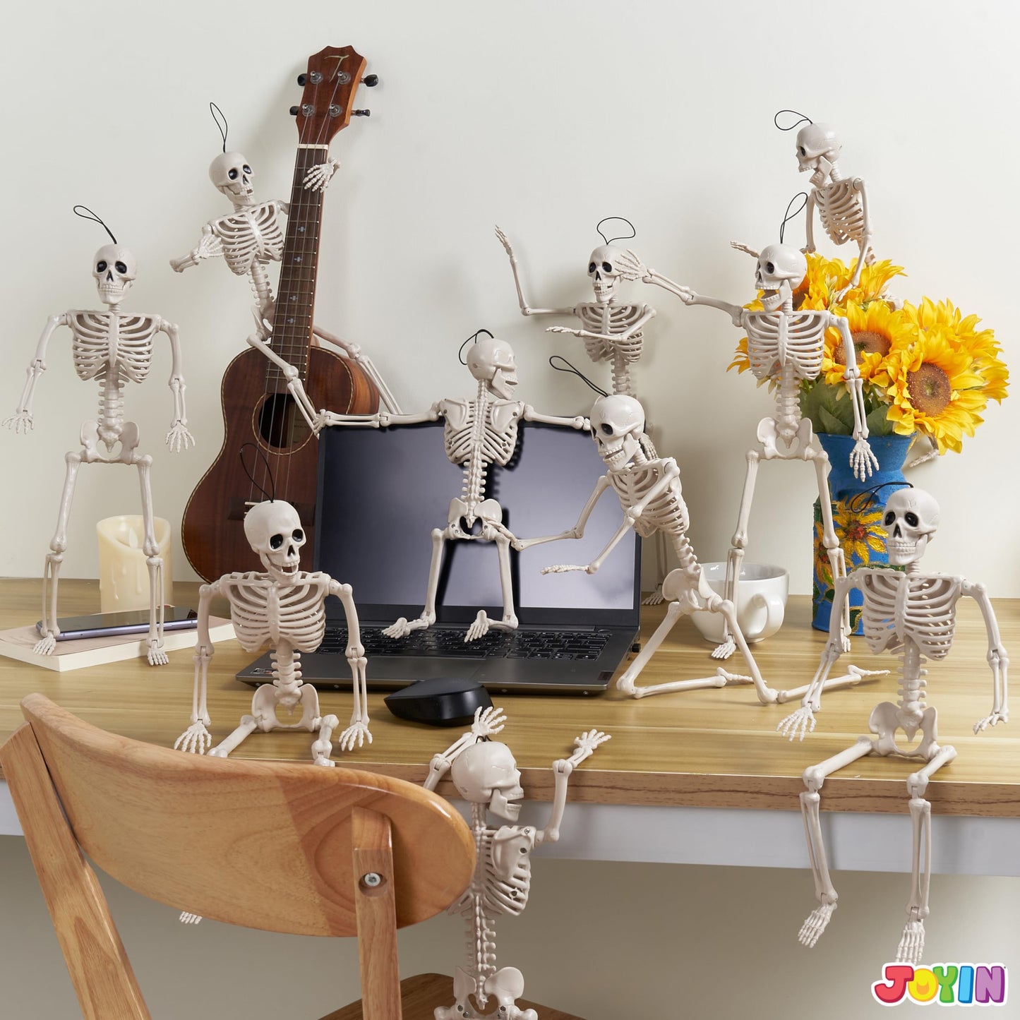 Joyfy 10 Pcs Skeleton Halloween Decorations,16 Inch Full Body Poseable Skeleton with Movable Joints for Halloween Indoor Outdoor Party,Graveyard,Haunted House Accessories