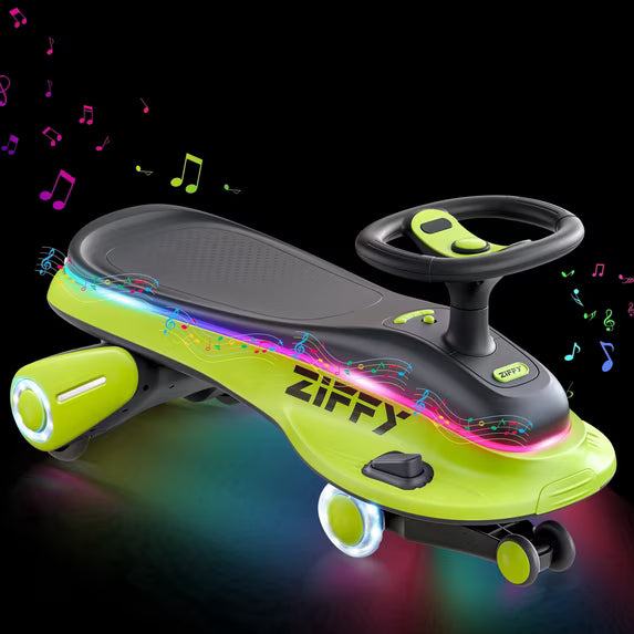 ZIFFY Wiggle Car for Kids, 2-in-1 Electric Wiggle Car with Pedal, 2 Speed Ride On Toy Swing Car with Anti-Rollover, 45W 5.5A Rechargeable Battery, Light-Up Flashing Wheels, Green