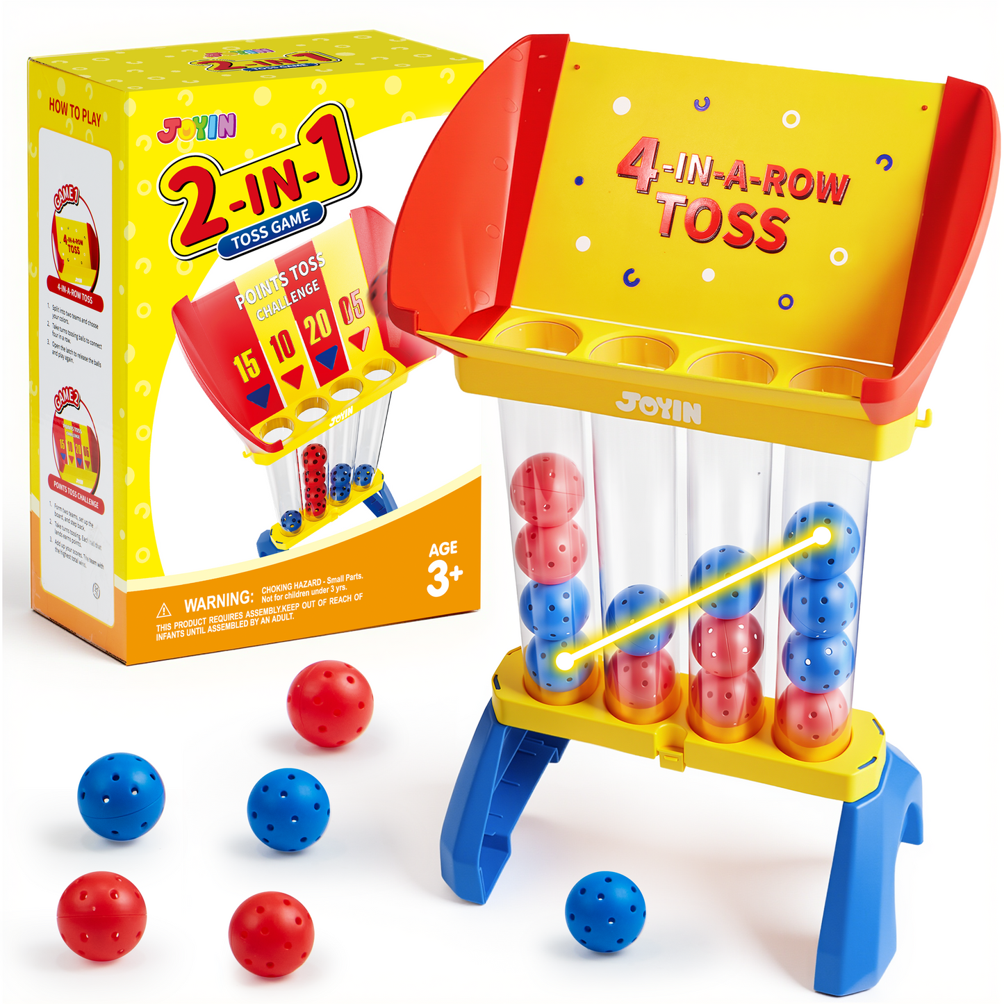 JOYFY Portable Giant 4-in-a-Row Game, Fun Toss & Score Play Set for Children 3+, Multi-Use Game for Indoor, Yard, Beach & Camping Activities