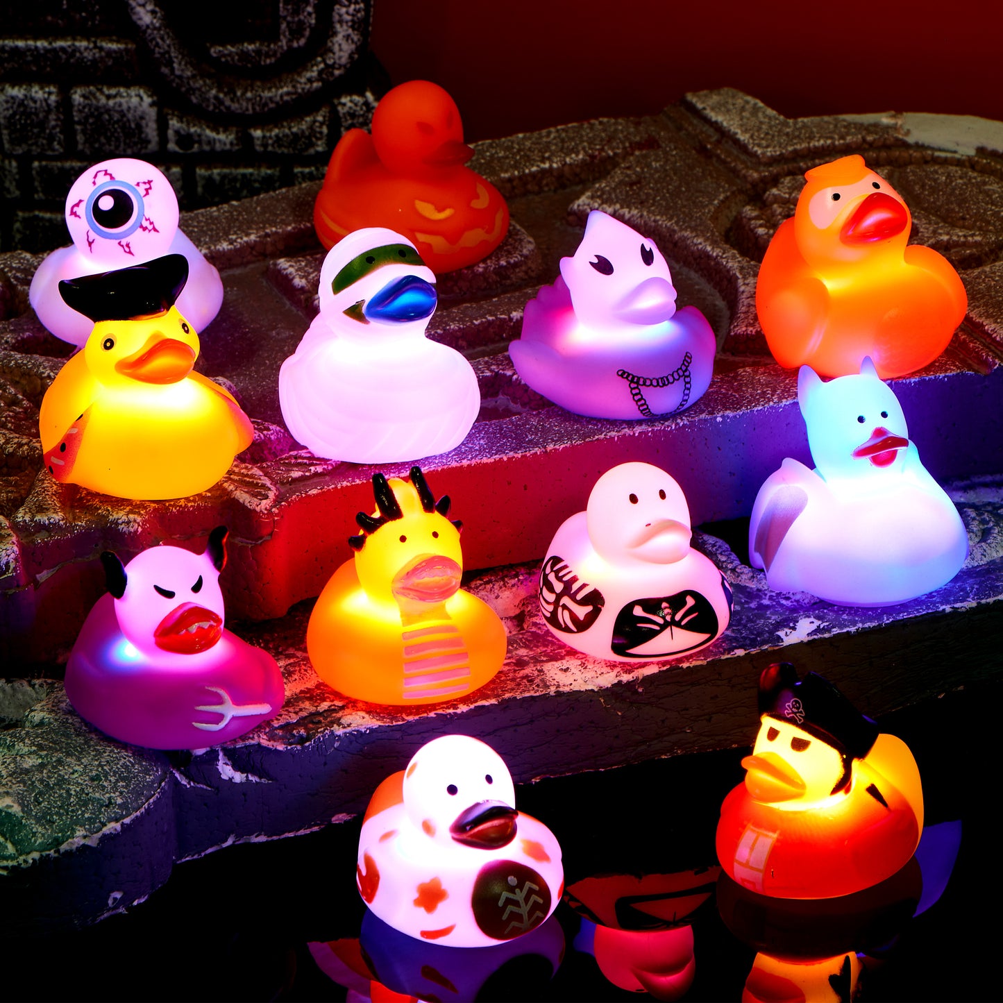 SYNCFUN 12 Pcs Halloween Rubber Ducks,Halloween Toys Glow-in-The-Dark Rubber Ducks in Bulk for Baby Toddlers Kids,Halloween Bath Toy Basket Prizes,Halloween Toys for Trick or Treaters