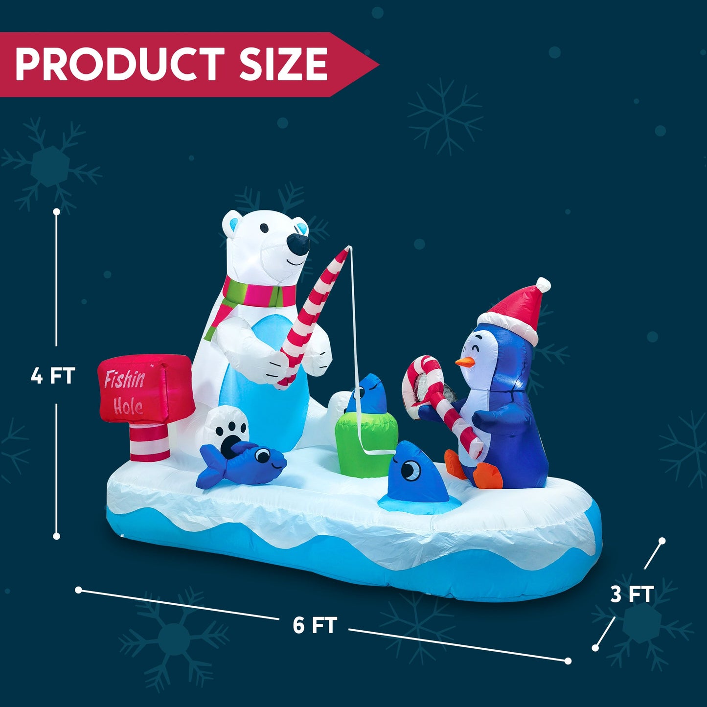 Joyfy 6 ft Christmas Inflatables Polar Bear Fishing with Penguin Outdoor Decorations,Christmas Blow Ups Yard with Built-in LEDs for Holiday Party Garden Lawn Decor