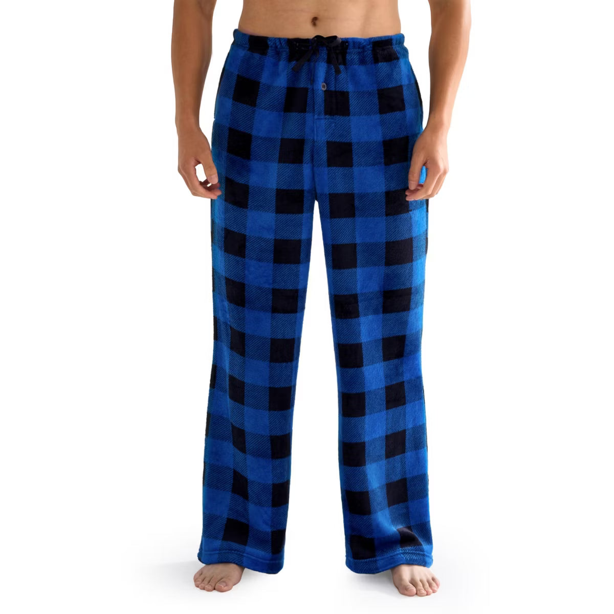 Joyfy Pajama Pants for Men Sleep Bottoms Soft Flannel Fleece Pajama Bottoms with Pockets Drawstring S/M/L/XL/XXL/3XL Sleep Lounge Black Blue Plaid