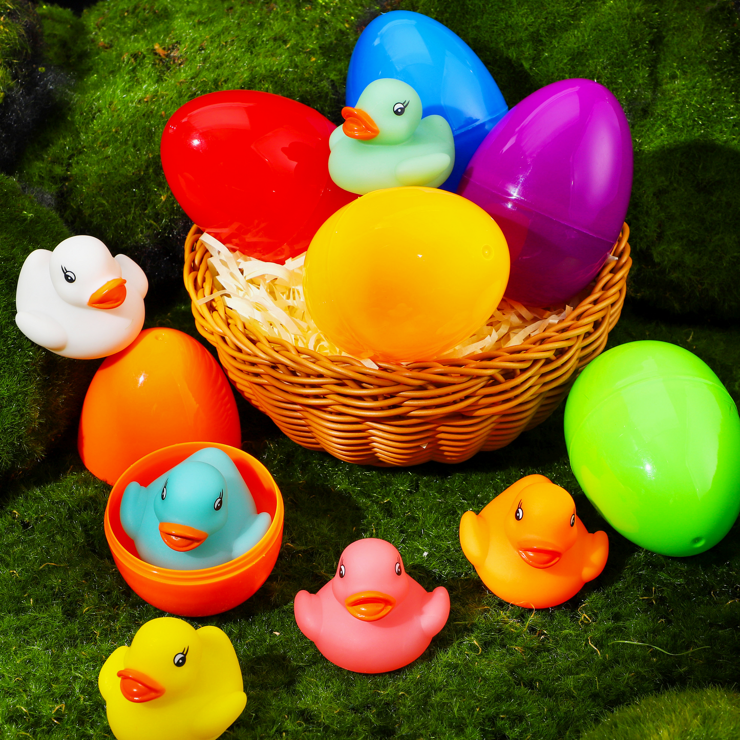 Joyfy 6 Pcs Toddler Pre-filled Easter Eggs with Light up Rubber Ducks Bath Toys for Toddler Kids,Easter Basket Stuffers Toys