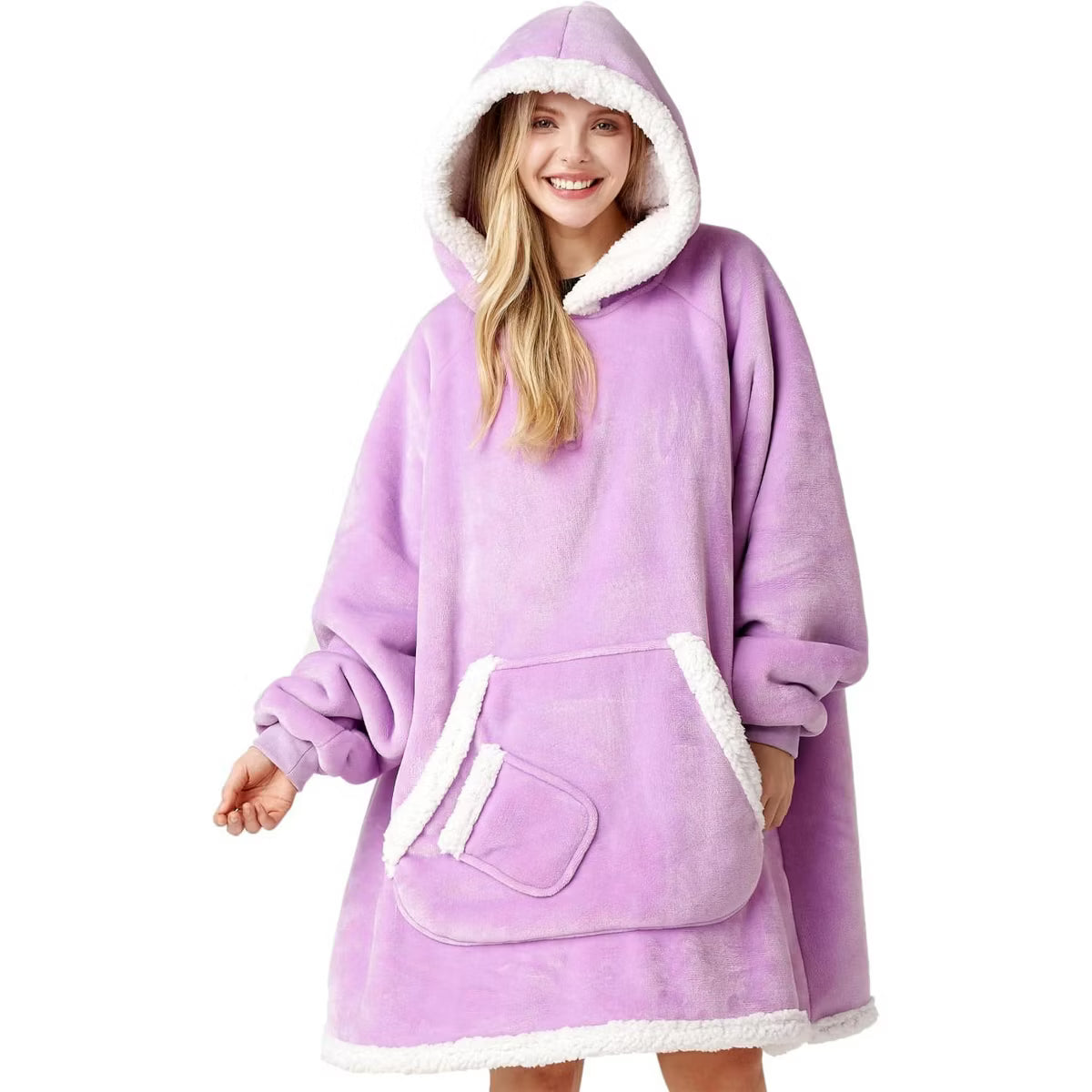 Joyfy Long Wearable Blanket Hoodie for Women Men Gifts for Adult Wearable Throw with Pocket & Sleeves Women Mom Cozy Fleece Hooded Blanket Sweatshirt