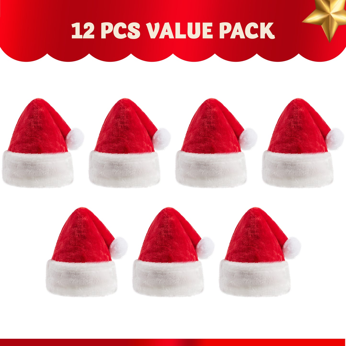 Syncfun 12 Pack Santa Hat,12.5 x 20 Inch Santa Hats for Adults Christmas Hats Plush Red Velvet Santa Hats Bulk for Adults Men Women Kids Christmas Party Favors Holiday Props
