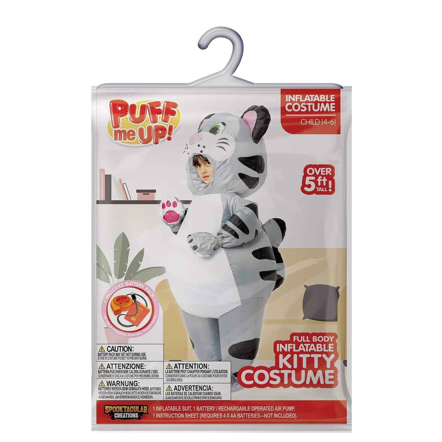 Spooktacular Creations Cat Full Body Inflatable Animal Costume for Child, Unisex Inflatable Costume, kitty for Halloween Halloween, Kitten Role Play,M