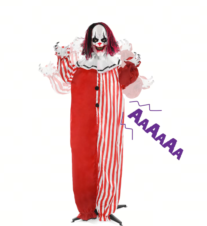 Joyfy 67" Halloween Decorations Outdoor, Sound-Activated Scary Animatronics Clown Decor with LED Eyes and Creepy Sound, Life Size Animated for Haunted House Lawn Yard Patio