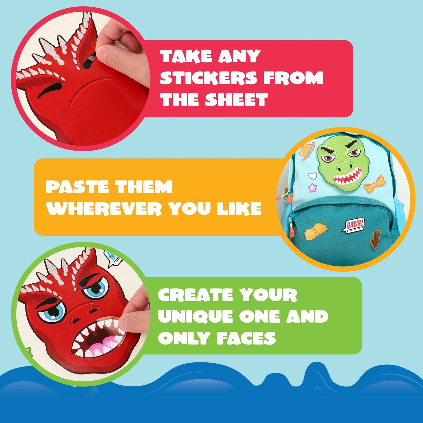 SYNCFUN 36 Pcs 9.8”x6.7" Make-a-Face Sticker Sheets for Kids Dinosaur Fantasy Animal Mix and Match Stickers, Dinosaur Birthday Holiday Party Favor Craft Gifts for Toddlers