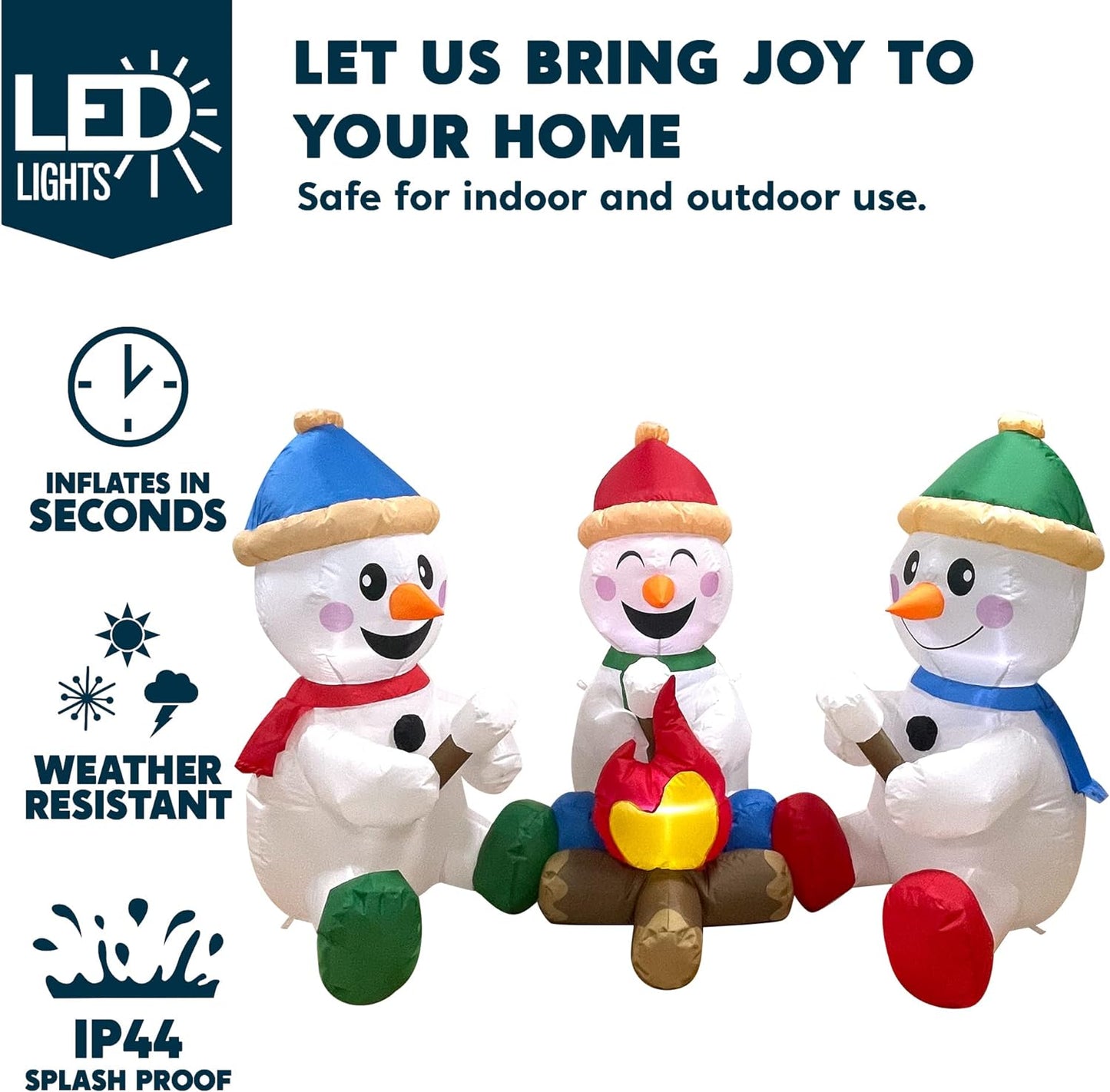 Joyfy 6 FT Christmas Inflatables Snowman Outdoor Decorations,Long Snowman with Campfire Christmas Blow Ups Yard with Built-in LEDs for Holiday Party Garden Lawn Decor