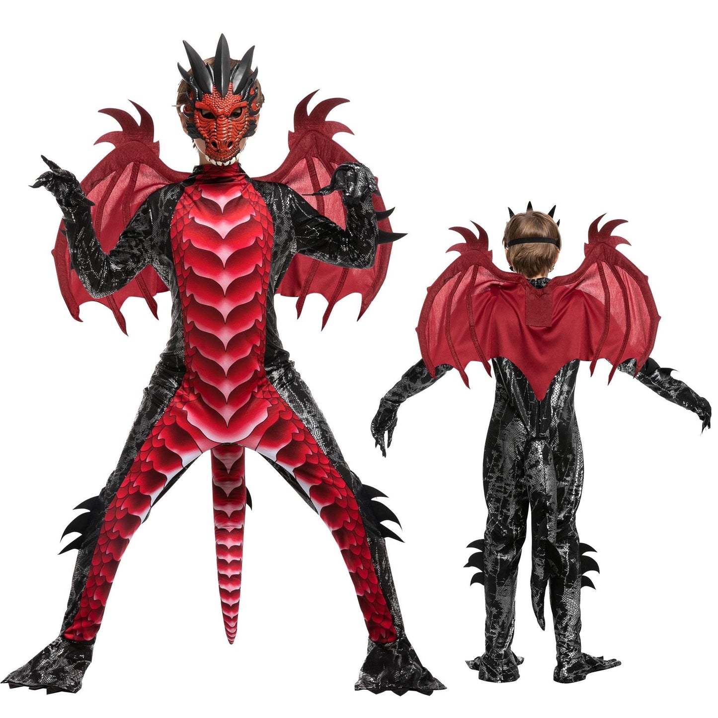 Joyfy Halloween Children's Dragon Costume, Boys Dragon Wings and Dragon Tail Set, suitable for Halloween costume