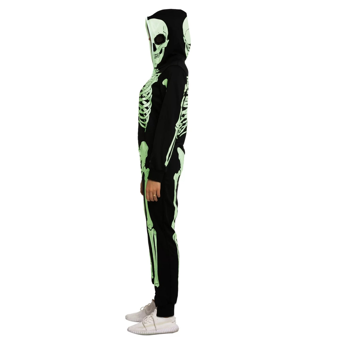 Spooktacular Creations Skeleton Glow Hoodie for Adult, Jumpsuit Pajama Jumpsuit for Halloween Costume for Women, Themed Party Dress UP, L