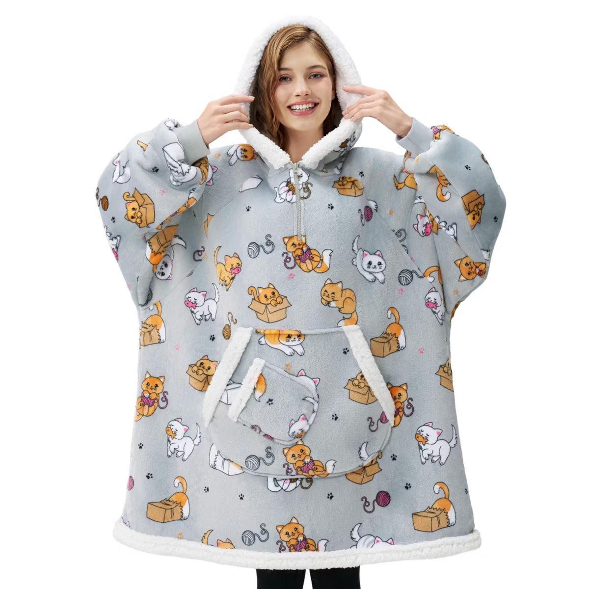 Joyfy Wearable Blanket Hoodie for Adults Gifts for Teen Girls Sister Women Fleece Printed Hooded Blanket Sweatshirt Warm Cozy with Pocket & Sleeves