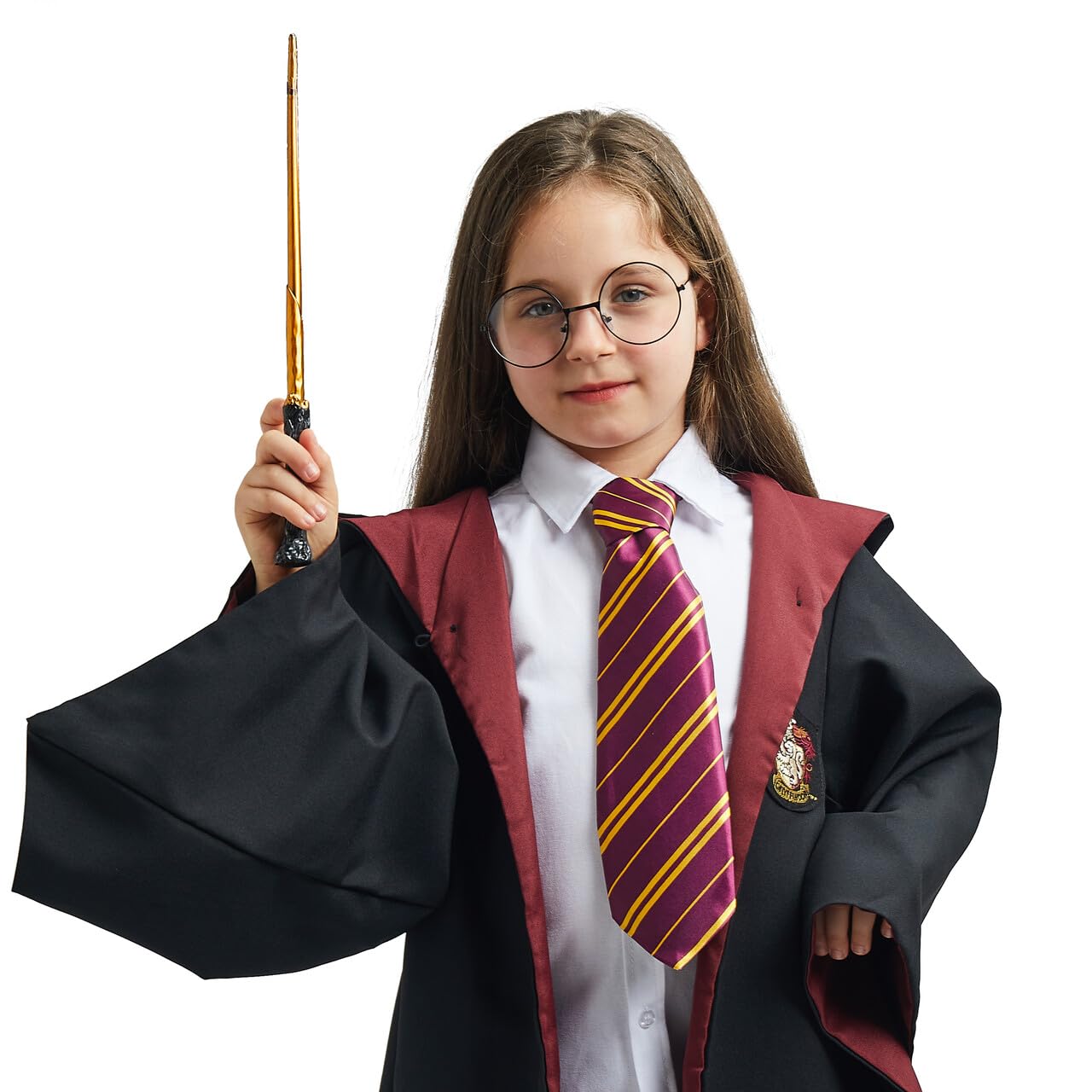 Syncfun 3 Pcs Halloween Wizard Costume Accessories Set with Glasses Tie Wand,Cosplay Accessories for Kids and Adults Dress Up