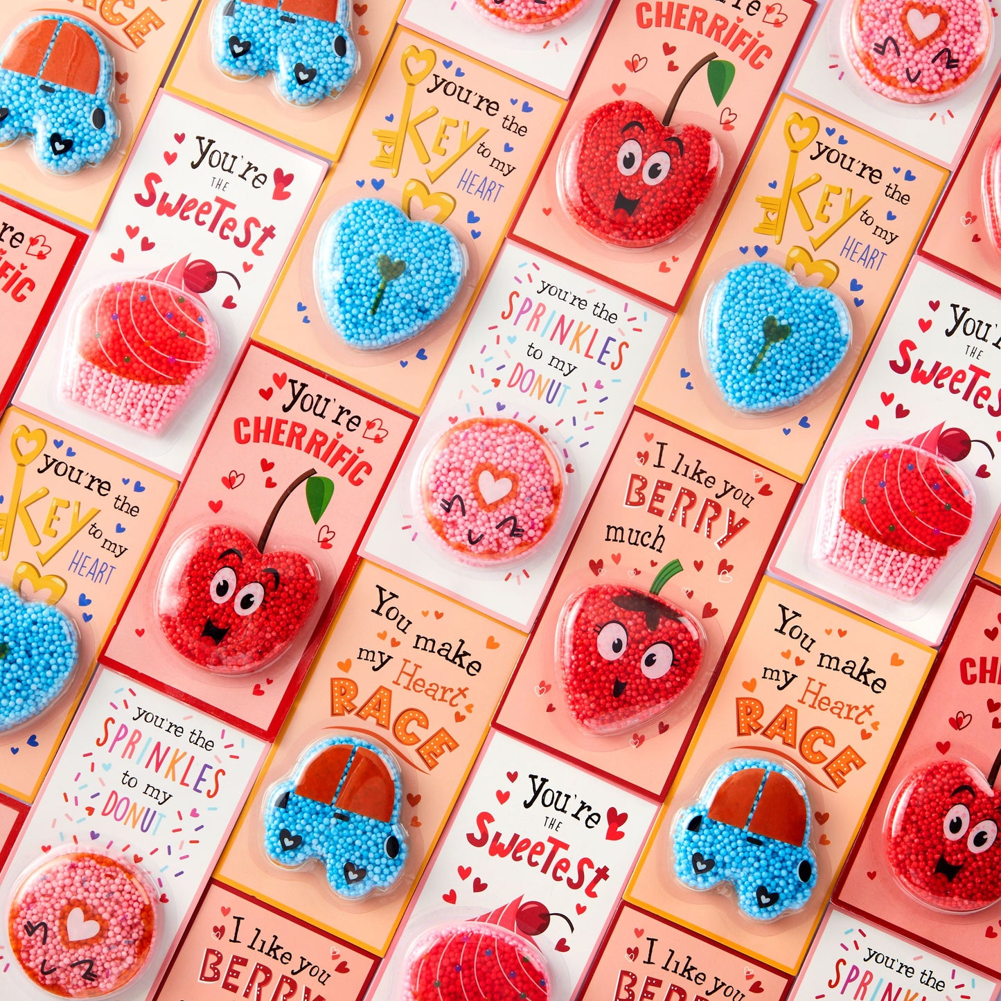 30 Packs Valentine's Day Gift Cards with Play Modeling Squashy Bead Foam, Fun Modeling Foam Toy for Valentine Party Favor, School Classroom Gift Exchange Prizes
