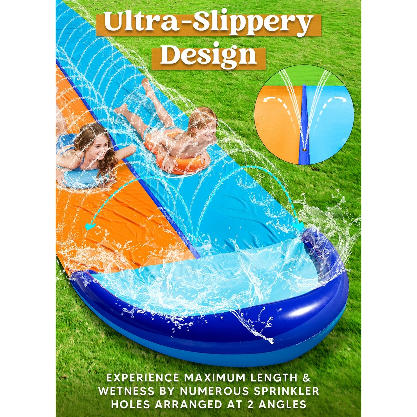 SYNCFUN 32.5ft Double Water Slide and 2 Inflatable Boards, Heavy Duty Lawn Water Slides with Sprinkler for Kids Adults Summer Water Fun Toys