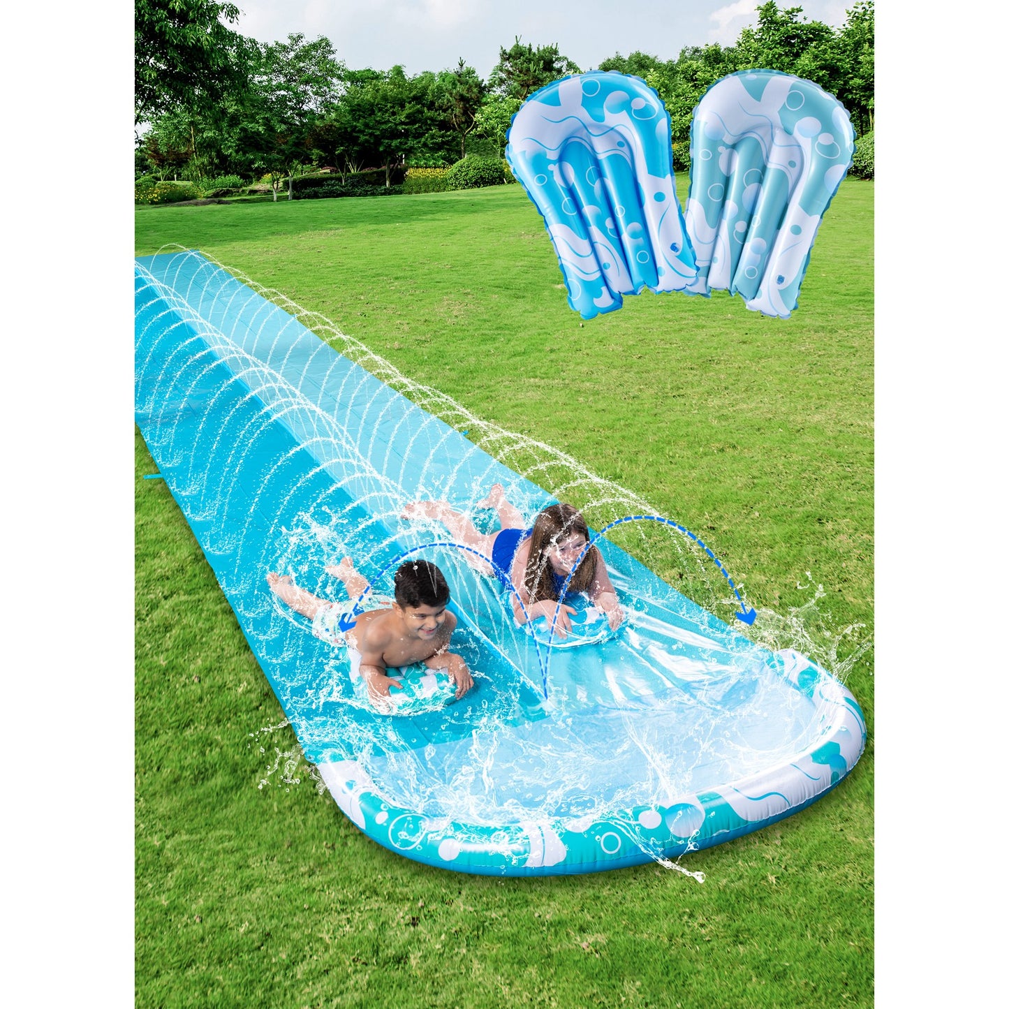 32.5ft Extra Long Water Slide and 2 Inflatable Boards, Heavy Duty Lawn Water Slides 2 Waterslide Slip with Sprinkler for Kids Adults