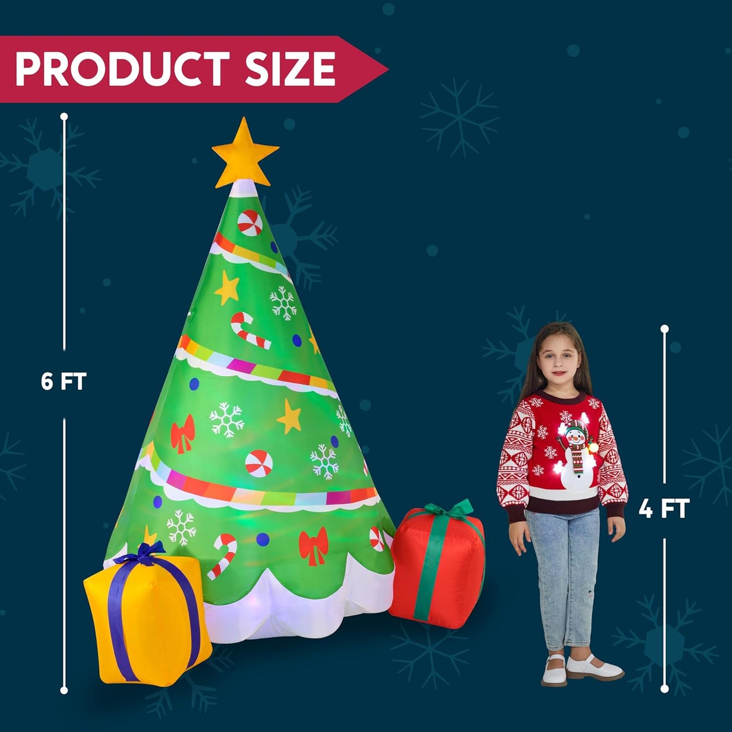 Joyfy 6ft Christmas Inflatables Christmas Tree Outdoor Decorations,Rainbow Ribbon Christmas Tree with Gift Boxes Blow Ups Yard with Built-in LEDs for Holiday Party Garden Lawn Decor