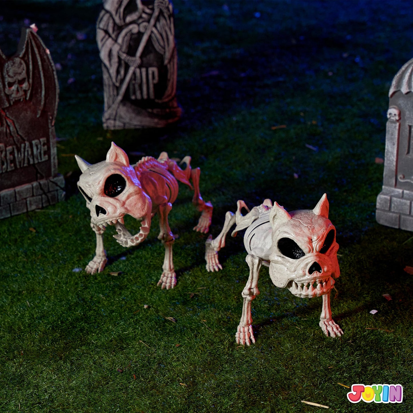 Syncfun 2 Pcs Dog Skeleton Halloween Decoration,16 Inch Posable Plastic Animals Halloween Skeleton for Indoor Outdoor Halloween Decorations,Haunted House Party Props