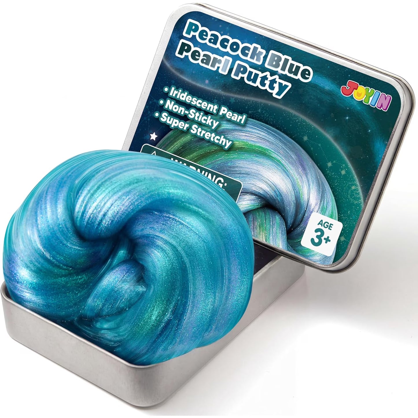 Joyfy 4.2oz Peacock Blue Pearl Putty, Non-Sticky Sensory Slime, Fidget Toy for Kids and Adults, Stress Relief Gift, Water-Based Stretch Putty
