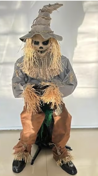 Joyfy 49" Halloween Animatronic Sitting Scarecrow, Jump Scare Halloween Decorations Outdoor, Sound Activated with LED Eyes, Spooky Sounds, Scary Haunted House Props for Garden Yard Lawn