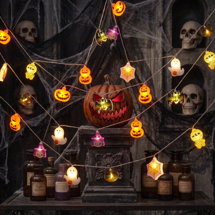 Joyfy Halloween Lights, Ghost & Pumpkin Battery Operated String Lights, 30 LEDs 19.7 FT with Timer & 8 Lighting Modes for Indoor Outdoor Halloween Party Yard Porch Patio Decorations