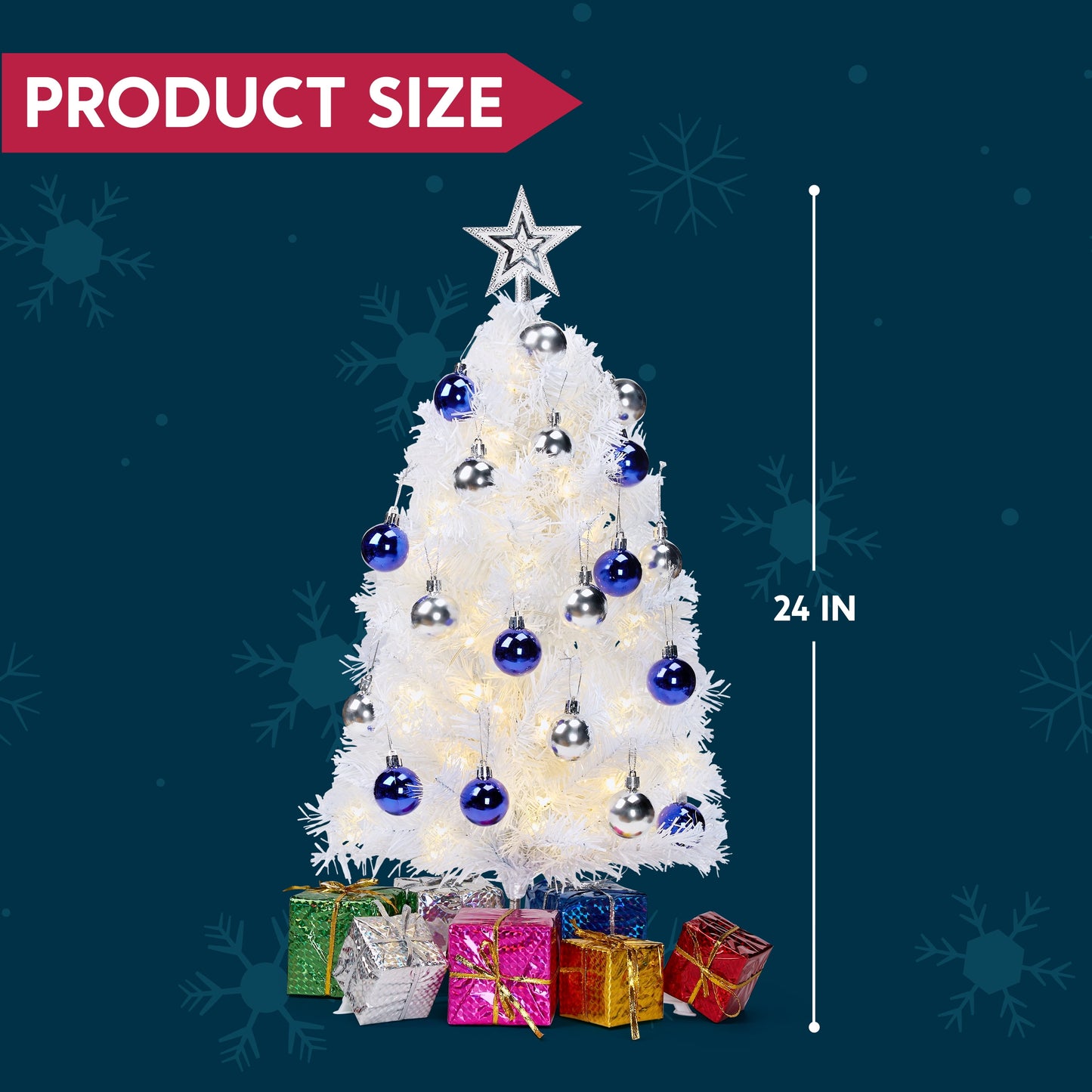 White Mini Christmas Tree with Lights,Table Top Artificial Christmas Tree with Star Treetop, Pre-lit Xmas Tree LED Tree for Holiday Winter Home Party Indoor Outdoor Christmas Decor