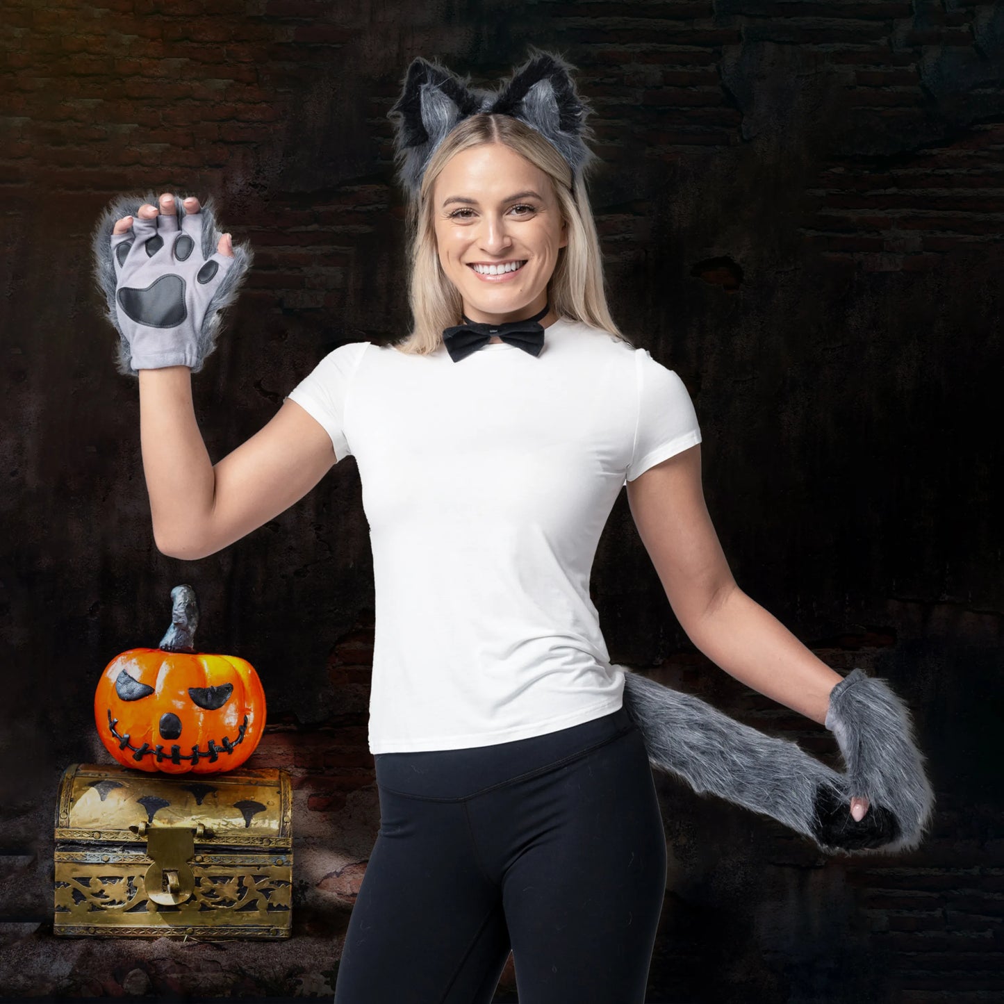 Syncfun Animal Costume Set for Adults,Brown Wolf Dress Up for Women, Party Cosplay, Werewolf Ears and Tail Accessory Kit