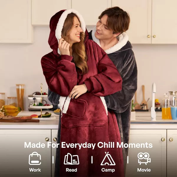 Joyfy Long Wearable Blanket Hoodie for Women Teen Girls Birthday Christmas Gifts Mom Wife, Flannel Fleece Hooded Robe with Pocket & Sleeves
