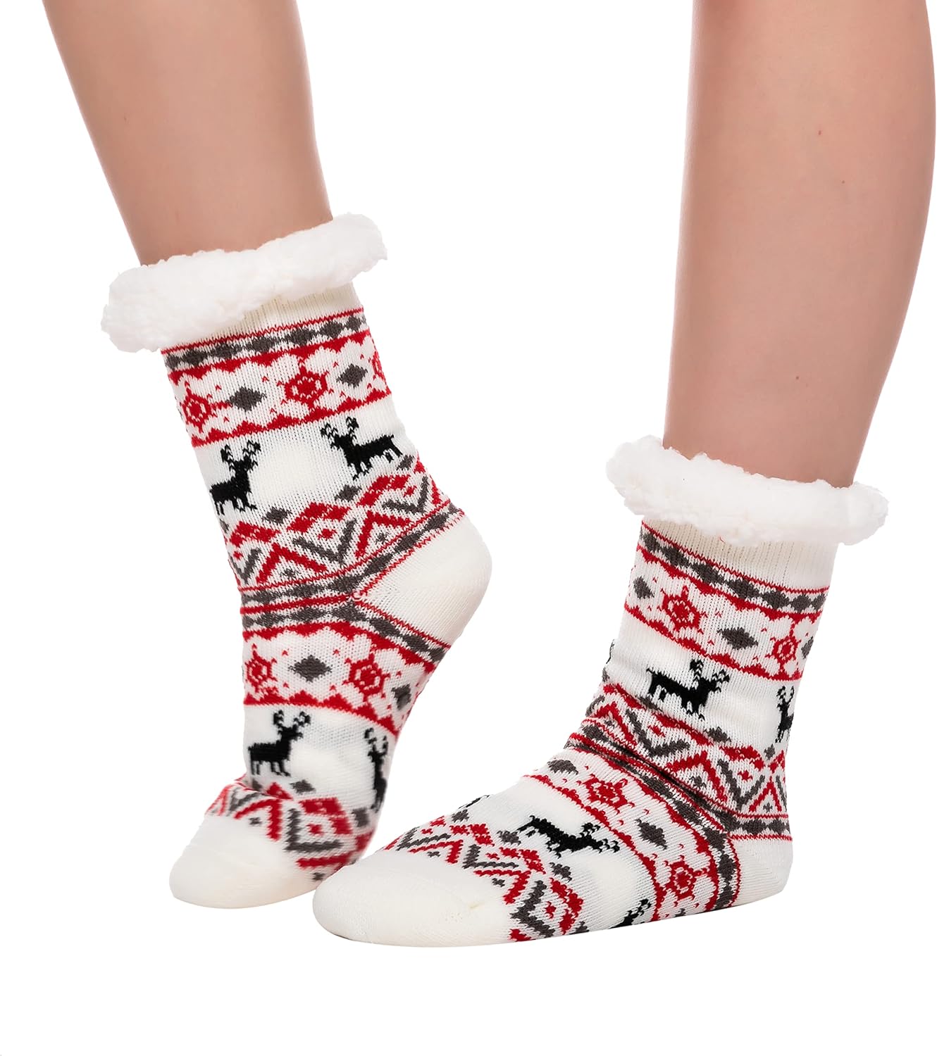 Joyfy 2 Pack Christmas Socks Fuzzy Socks for Women,Comfy Crew Fuzzy Sock Slippers for Women Adults,Christmas Gifts for Women