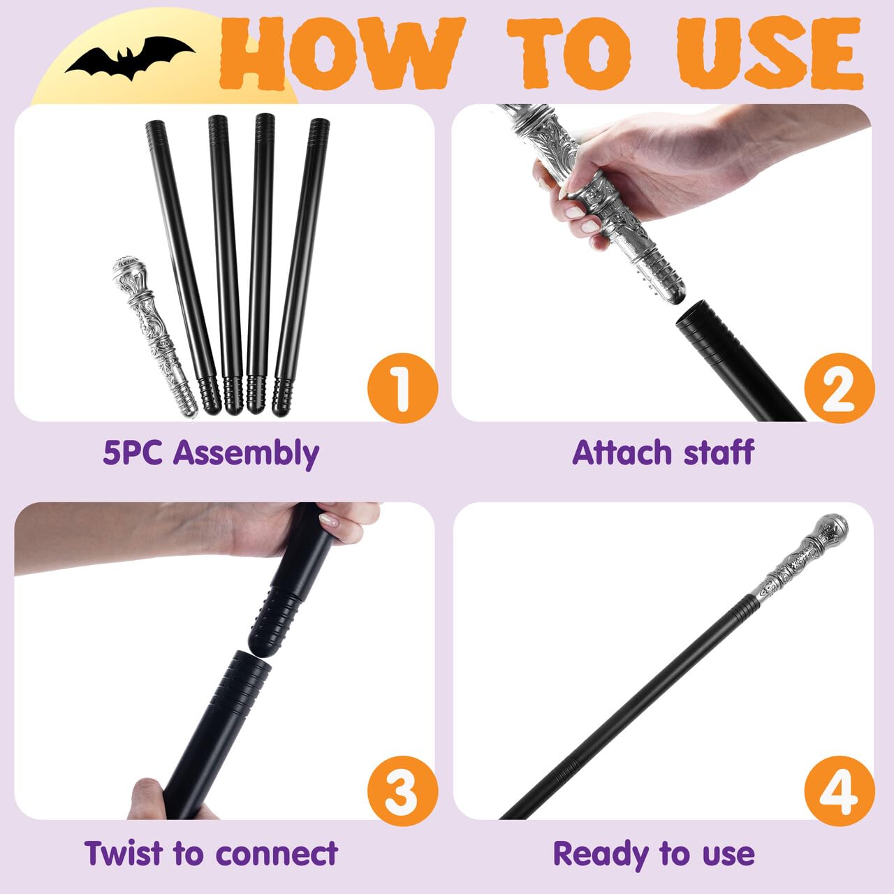 SYNCFUN 58 Inch Halloween Staff Costumes Walking Canes Walking Stick for Egyptian Costume Photo Prop Accessory Decorations,Halloween Dress Up Parties