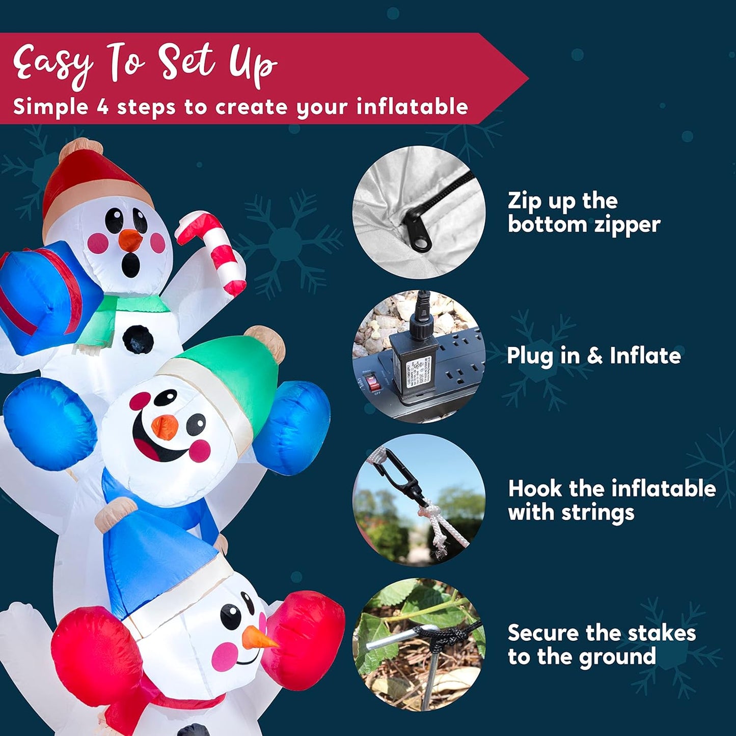 Joyfy 6ft Christmas Inflatables Snowman Outdoor Decorations,Stacked Snowman Christmas Blow Ups with Built-in LEDs for Holiday Party Garden Yard Lawn Decor
