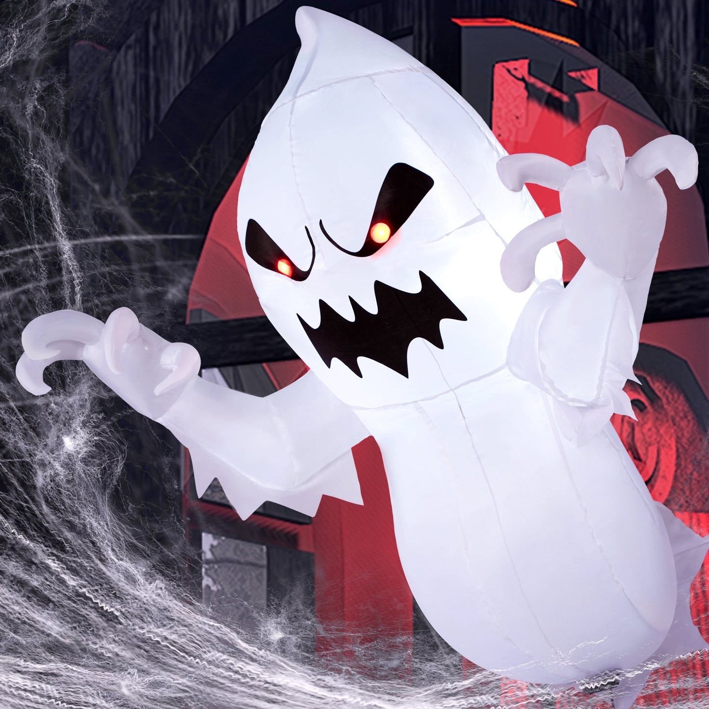 Joyfy 4.5 FT Halloween Inflatable Outdoor Scary Flying Ghost Broke Out from Window with Built-in LED Blow Up Inflatable for Window Decoration Yard Garden Lawn Decor